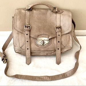WHISPER Faux leather LARGE SATCHEL SHOULDER BAG beige cream taupe trim C9 WHISPER Faux leather LARGE SATCHEL SHOULDER BAG beige cream taupe trim C9
